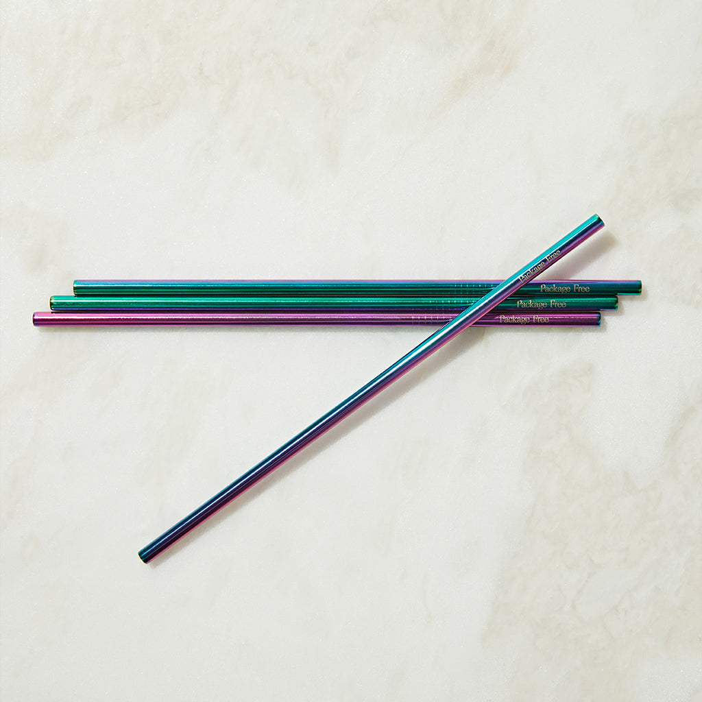 Package Free Stainless Steel Straight Straws - Rainbow 4 Pack